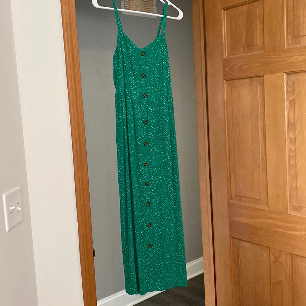 Adorable green with white polka dots maxi dress